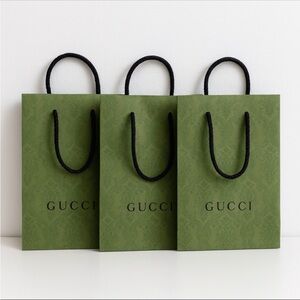 Authentic Gucci Green Embossed Shopping Gift Bag Small. Set of 3. Like-New